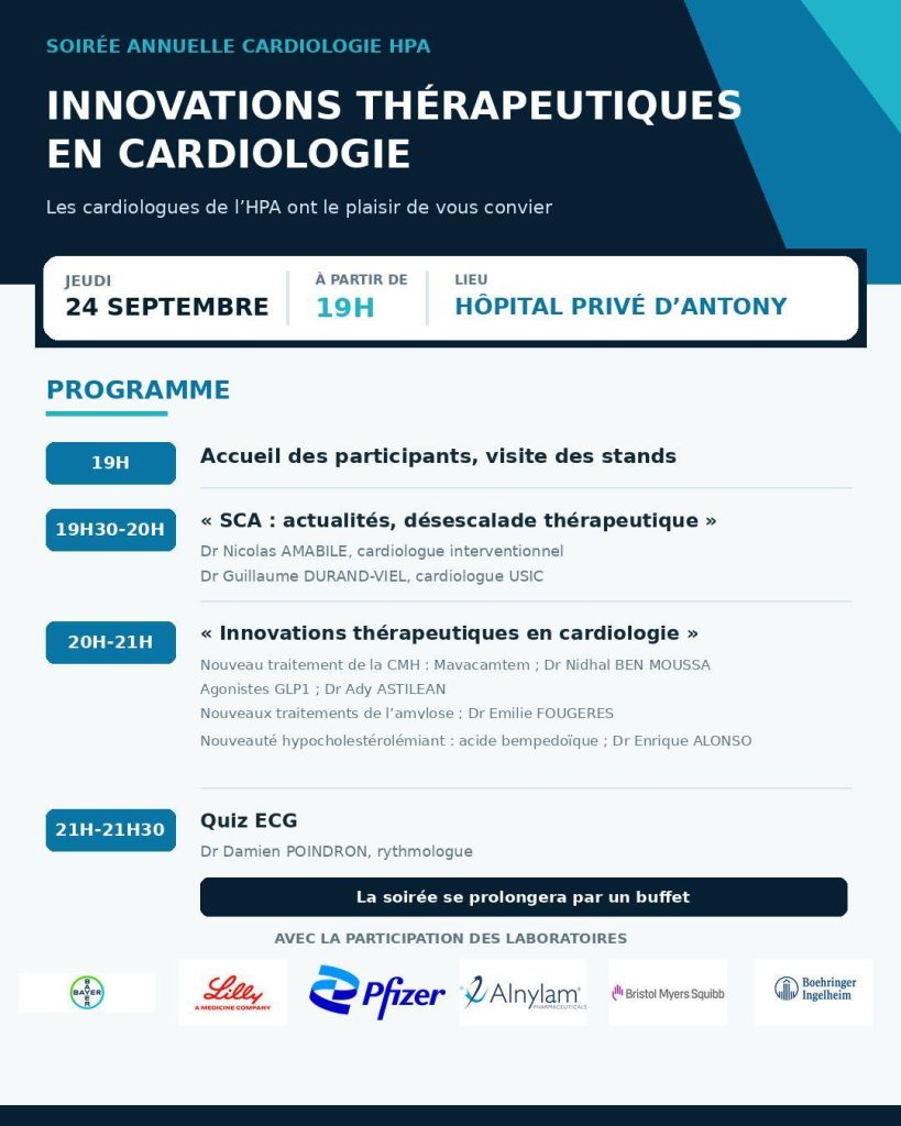 Innovations Thérapeutiques en Cardiologie, invitation 24 Septembre 2026 à l'hôpital privée d'Antony